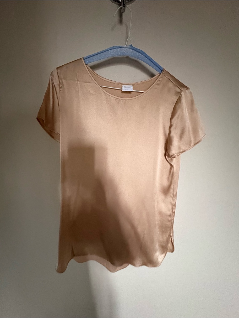 MaxMara Leisure Champagne Satin Short-Sleeve Blouse